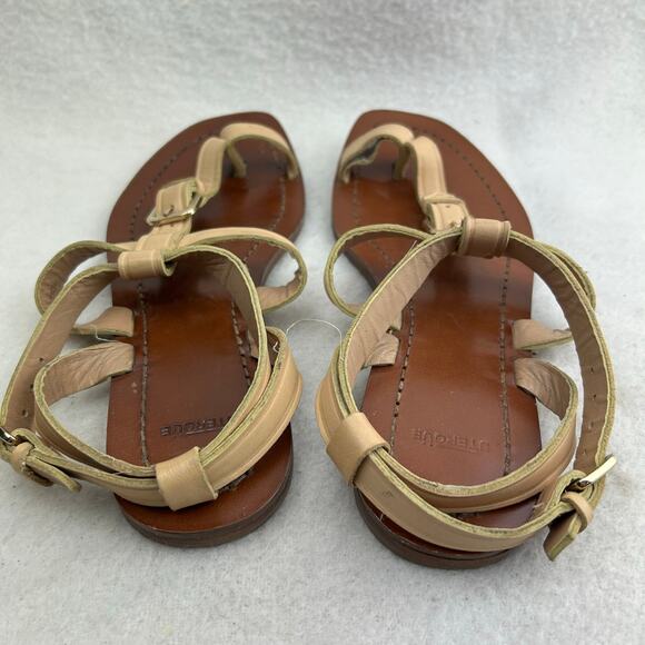 Uterque Women's Beige Leather Gladiator Sandal Toe-Loop Buckle Size 39 (US 8.5) - Picture 7 of 13